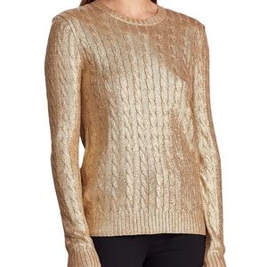 Lauren Ralph Lauren Metallic Cable Knit Sweater In Gold. EUC.